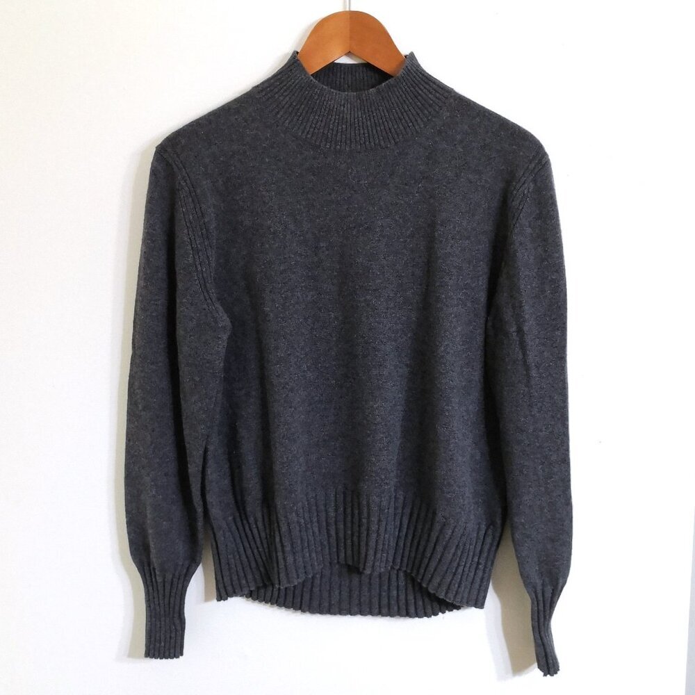 J. Crew 100% Cashmere Chunky Trim Mock Neck Sweater Gray Size L